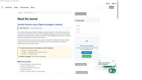 Jurnal haqida sahifasi — SRT Journal — ilmiy-texnik jurnal sayti