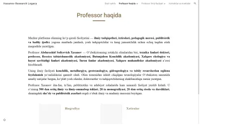 Professor haqida sahifasi — khasanovlegacy.uz — professor ilmiy merosi sayti