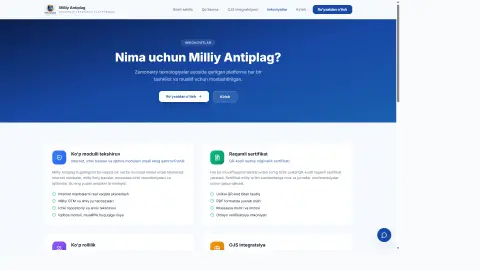 Imkoniyatlar sahifasi — Milliy Antiplag — akademik antiplagiat platformasi