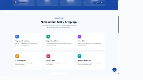 Imkoniyatlar bo‘limi — Milliy Antiplag — akademik antiplagiat platformasi