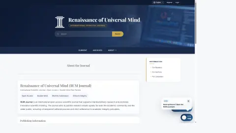 Jurnal haqida sahifasi — Renaissance of Universal Mind — xalqaro ilmiy jurnal